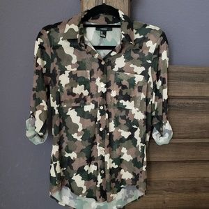 forever 21 sheer camo button down blouse
